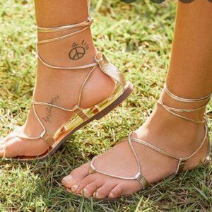 Gold Gladiator Lace Up Sandals